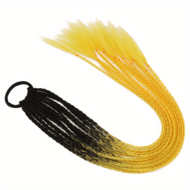 TEMU 24 Inch Braids Ponytail Hair Extension, Colored Gradient Braided Hair Piece, Girls Hair Wig Hair Ties Band Hairpieces For Party Cosplay Dress Up