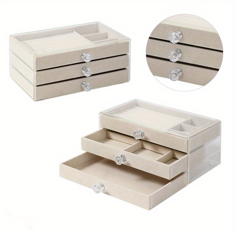 Transparent Three drawer Earring Storage Box Large capacity - Temu