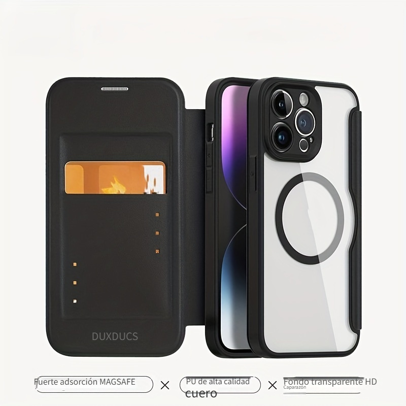 MagSafe Funda De Piel Para iPhone 15 Pro Max Plus 15Pro De Lujo Real Con  Adsorción Magnética Compatible Con Cargador Inalámbrico Y Tarjetero De  Cuero