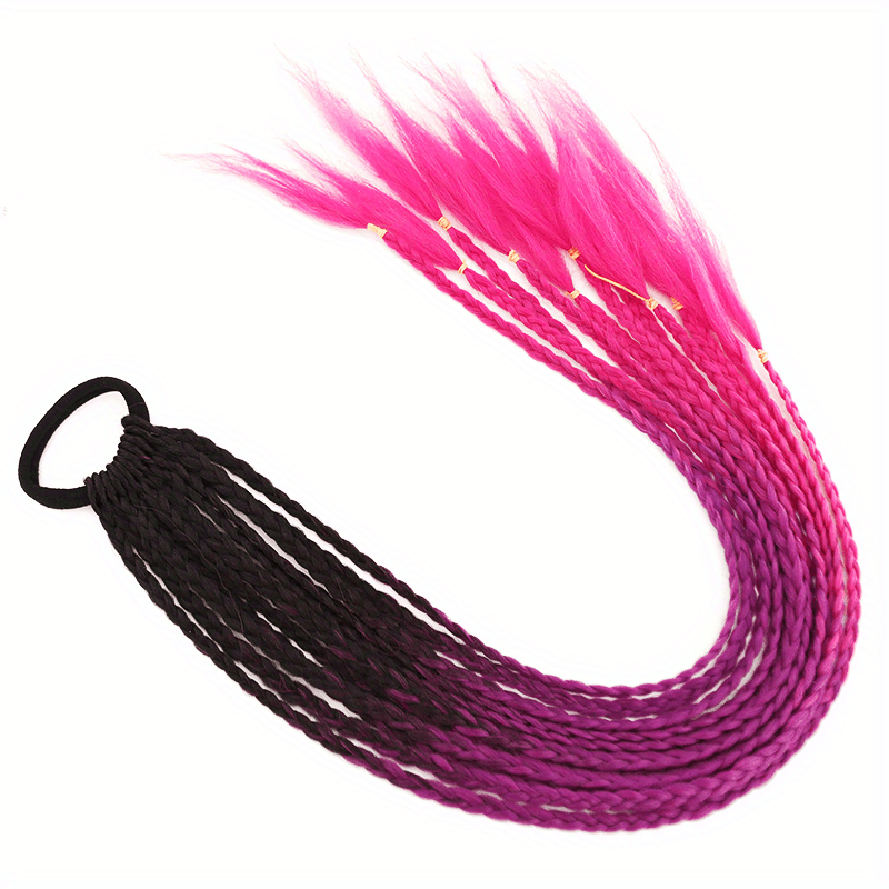 24 Inch Braids Ponytail Hair Extension, Colored Gradient Braided Hair Piece, Girls Hair Wig Hair Ties Band Hairpieces For Party Cosplay Dress Up (12strands/pack)