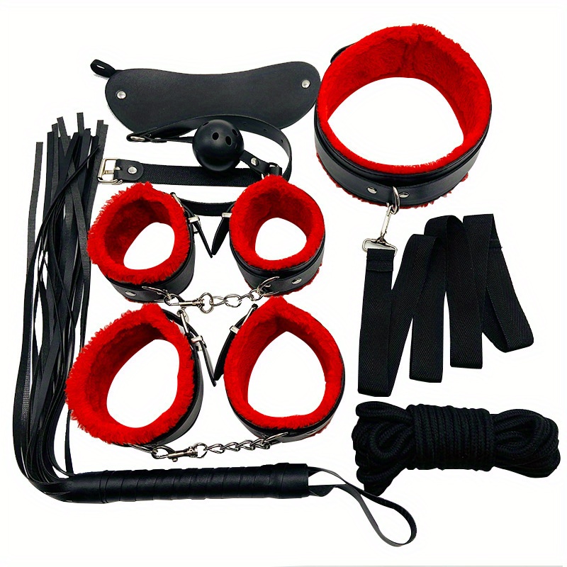 BDSM Sex Toys, Seductive Toys, Bondage Restraints Kit, 10 Piece-set,  Black/red 