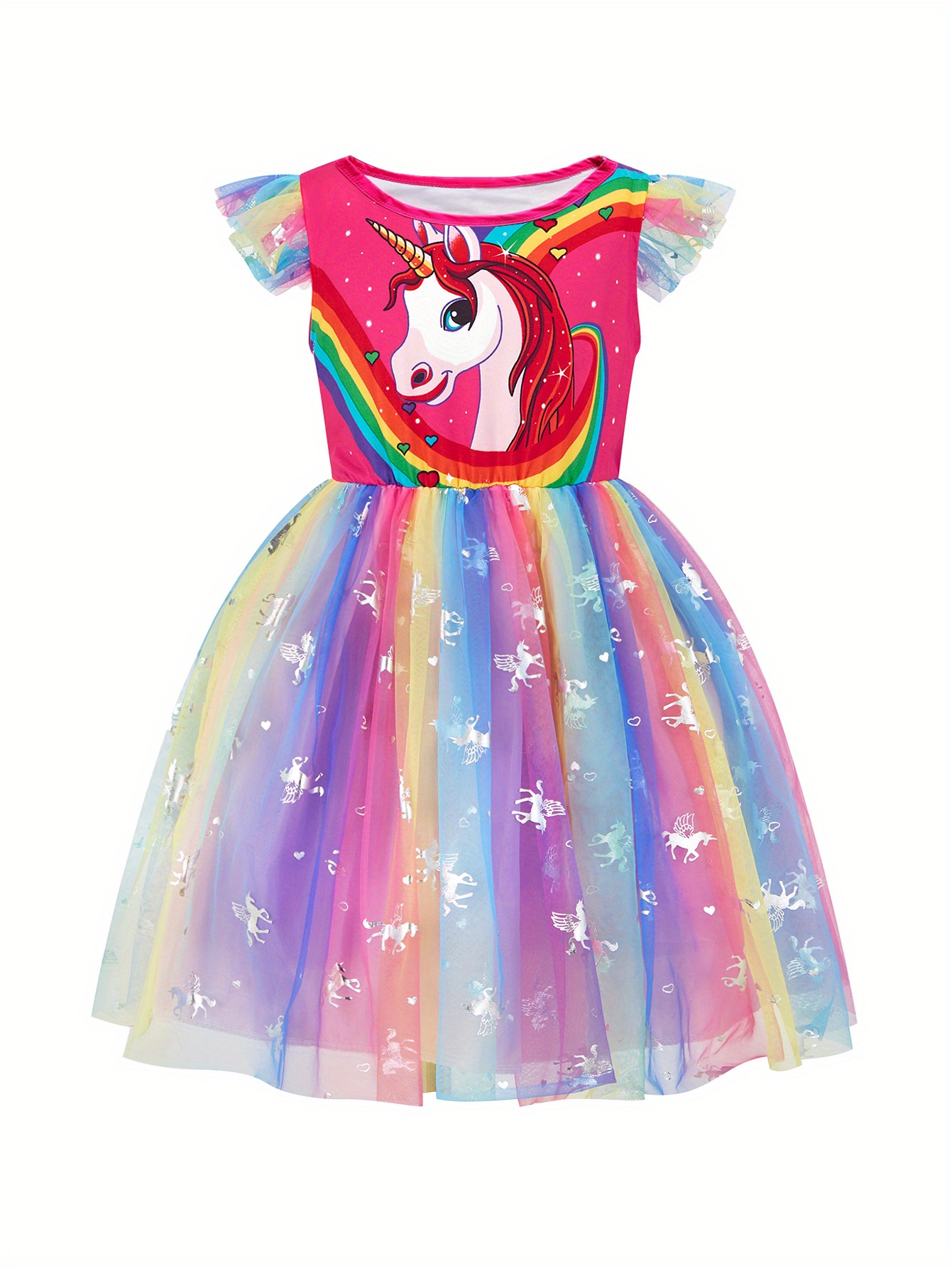 Girl's Princess Dress Accessories Set Unicorn Print Mesh - Temu