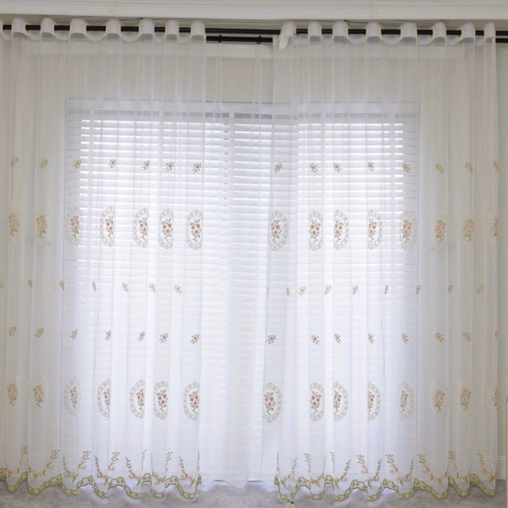 1pc pink lace sheer curtains embroidered window treatment   curtain drapes decorative floral   romantic tulle yarn curtains for living room details 4