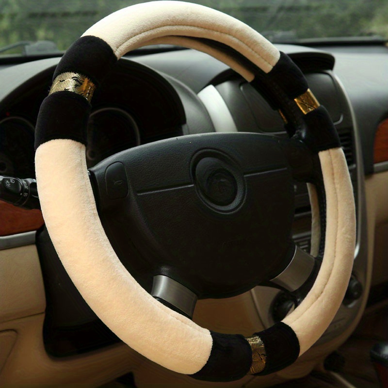 Winter 3-section Bright Strip Plush Car Steering Wheel Cover