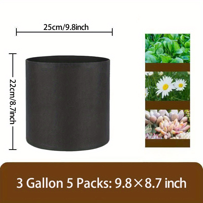 5 Packs 5 Gallon Grow Bags Heavy Duty Thickened Nonwoven Plant Fabric ...