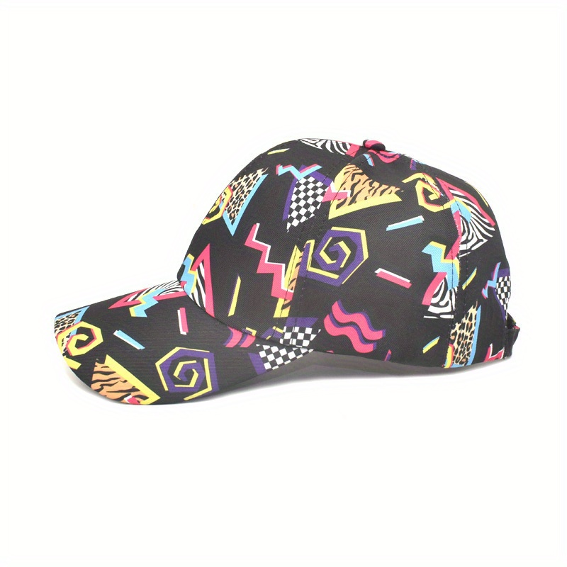 Geometric Graffiti Print Baseball Vintage 80s unisex Hip Hop Dad Hats Adjustable Lightweight Sun Hats for Women & Men,Temu