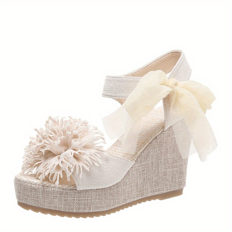 MIARHB Women's Ladies Platform Wedges Heel Sandals Floral Flower Lace-up  Shoes Footwear Women's shoes wide width