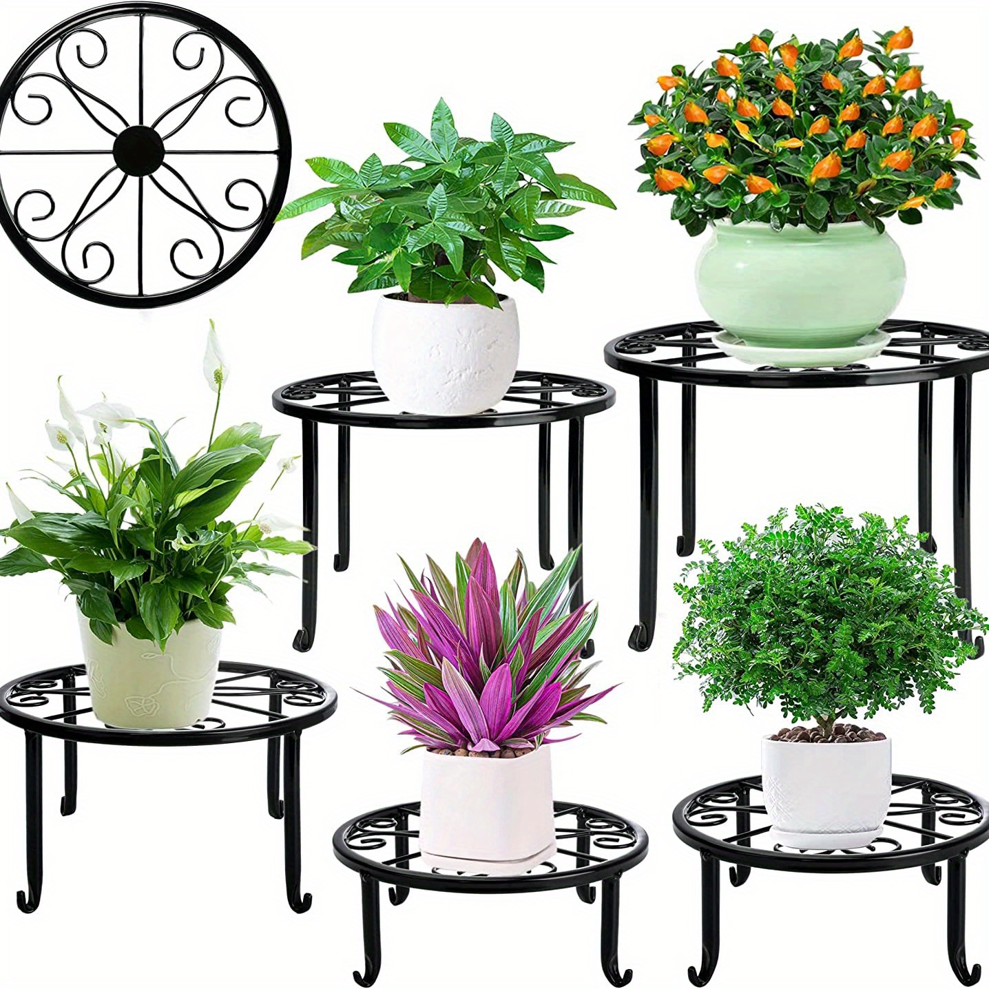 YANGTE 7 Pack Metal Plant Stand for Indoor Outdoor, Anti-Rust Iron Flower  Pot Stands Heavy Duty Round Plant Shelf Plant Pot Holder for Garden Home