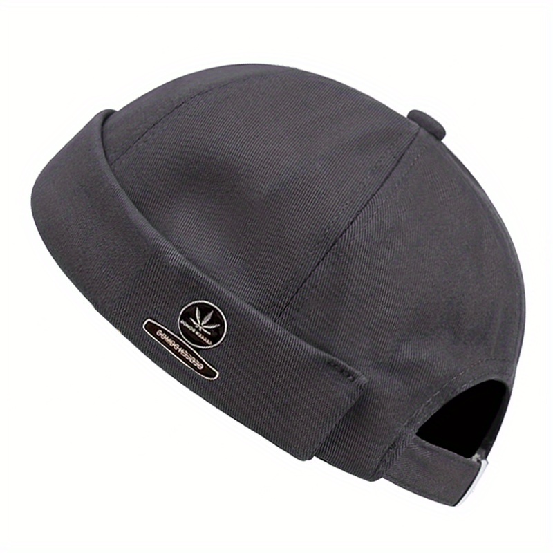 1pc Mens Brimless Melon Skin Hat With Leaf Round Label For Outdoor