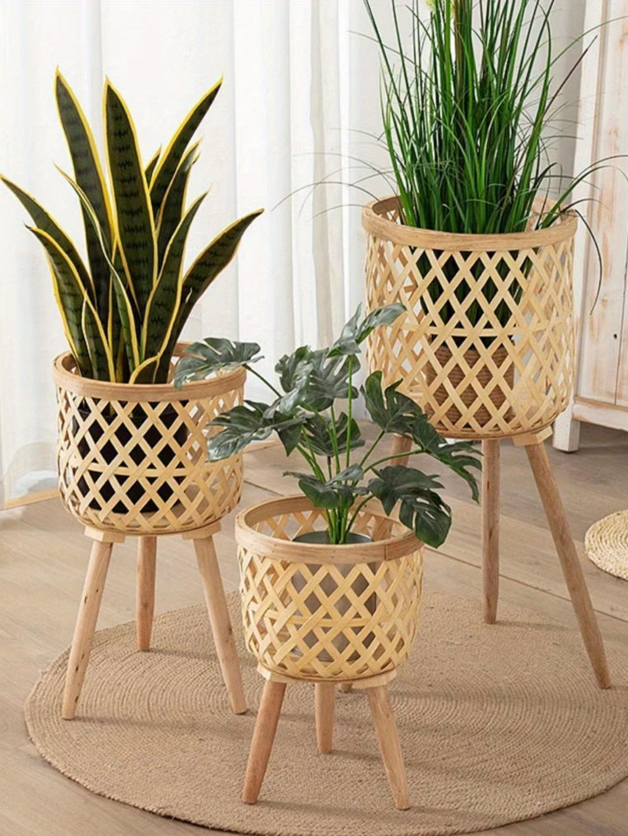1pc Hand Woven Bamboo Flower Basket Floor Plant Decorative Flower Basket  For Indoor Outdoor Home Garden Patio Decor - Patio, Lawn & Garden - Temu