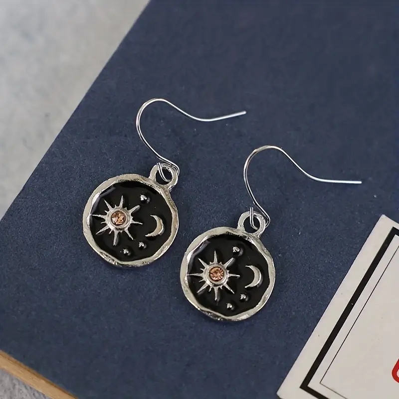Men's Vintage Boho Sun and Moon Pattern Dangle Earrings