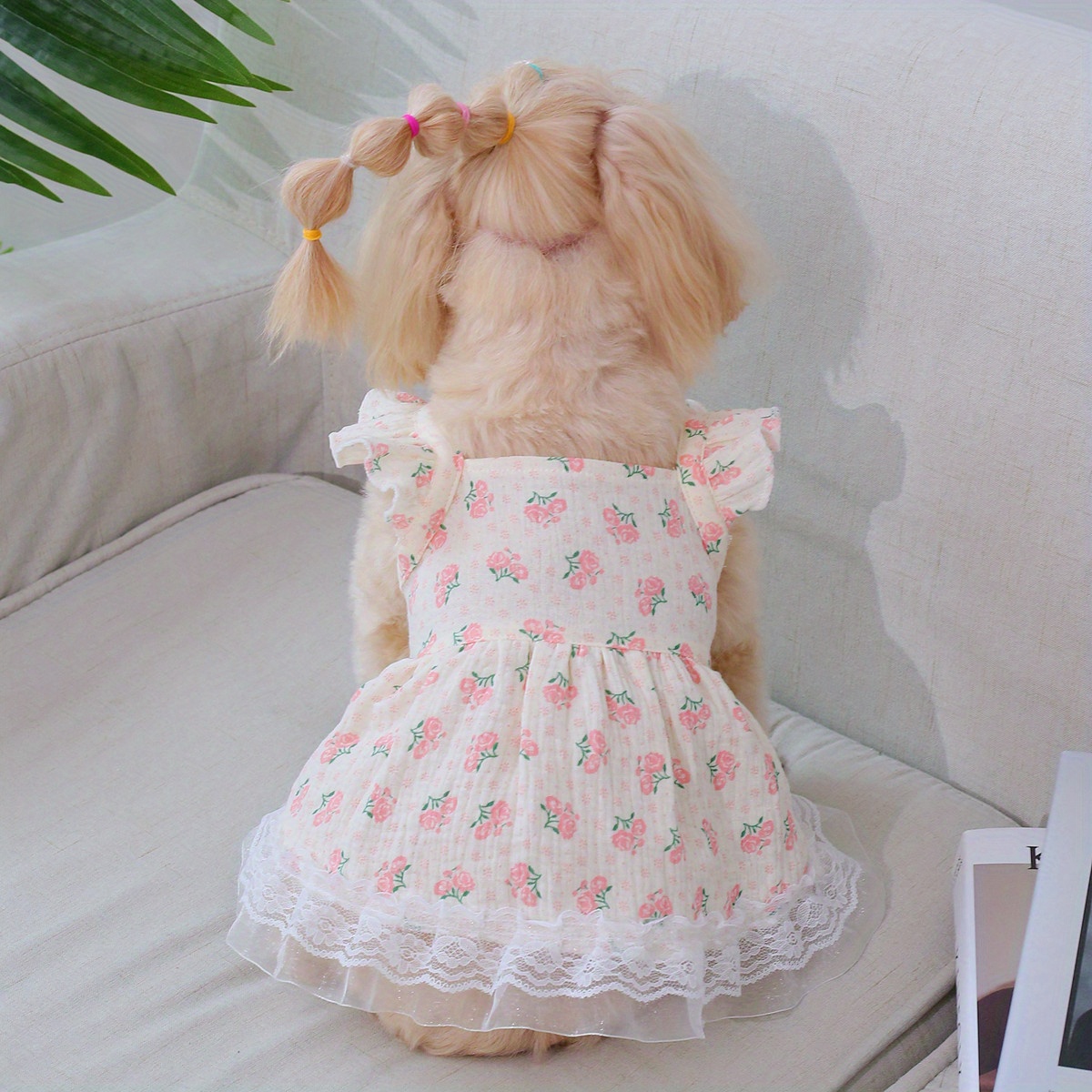 TEMU A Romantic And Beautiful Flower Dress Made Of Gauze, Featuring Small Flutter Sleeves, Suitable For Pets Like Cats And Dogs To Wear In All