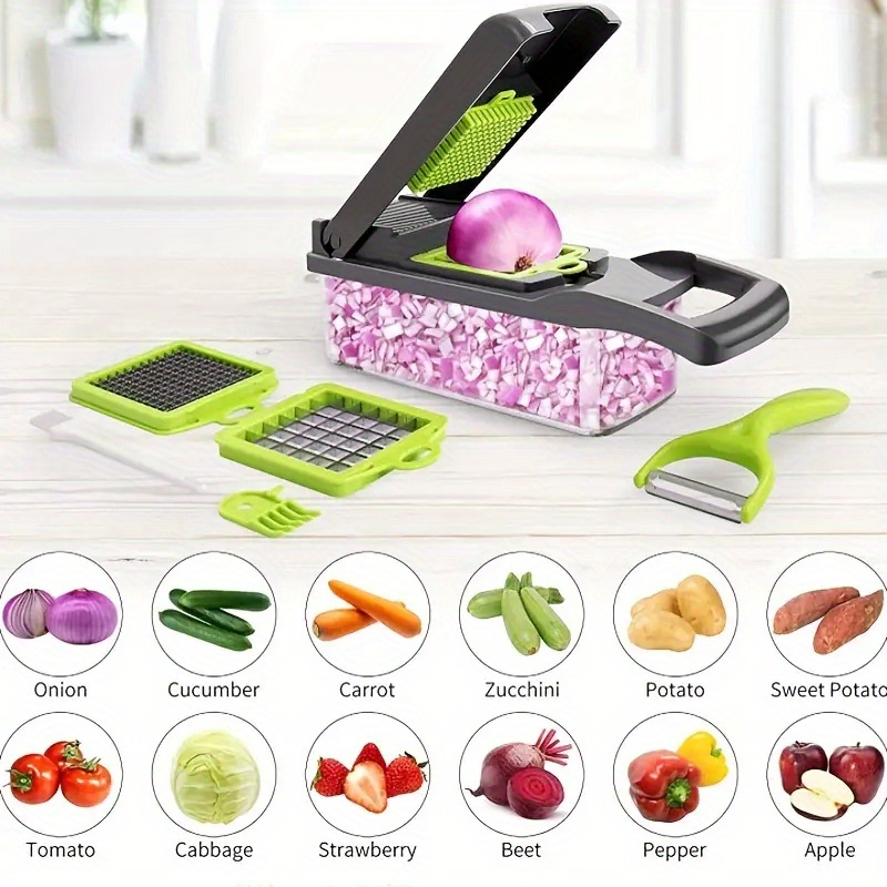 Vegetable Chopper, Multifunctional Fruit Slicer, Handle Food Grater, Vegetable  Slicer, Cutter With Container, Onion Mincer Chopper With Multiple  Interchangeable Blades, Household Potato Shredder, Kitchen Gadgets,  Chrismas Halloween Gifts - Temu