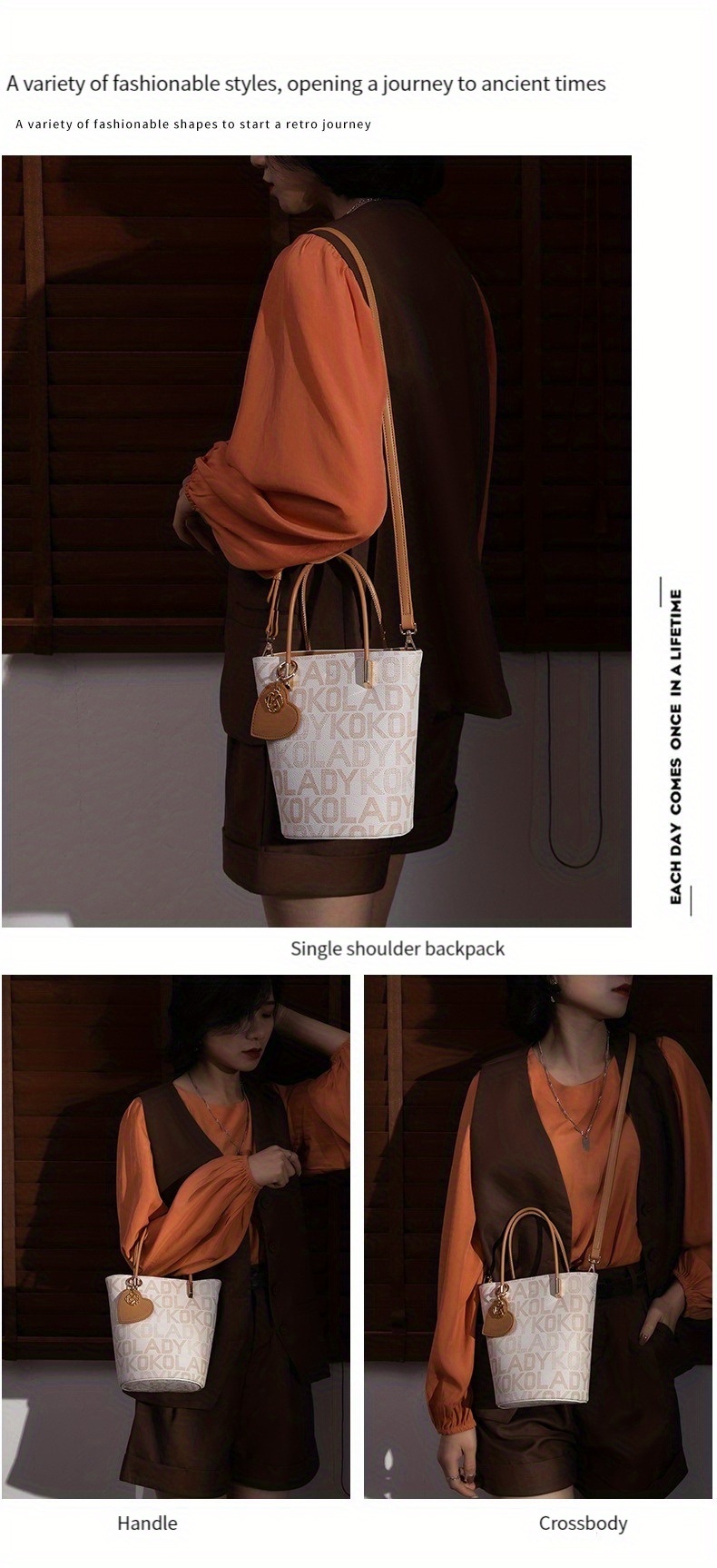 Fashion Letter Print Bucket Bag, Women's Vegan Leather Handbag