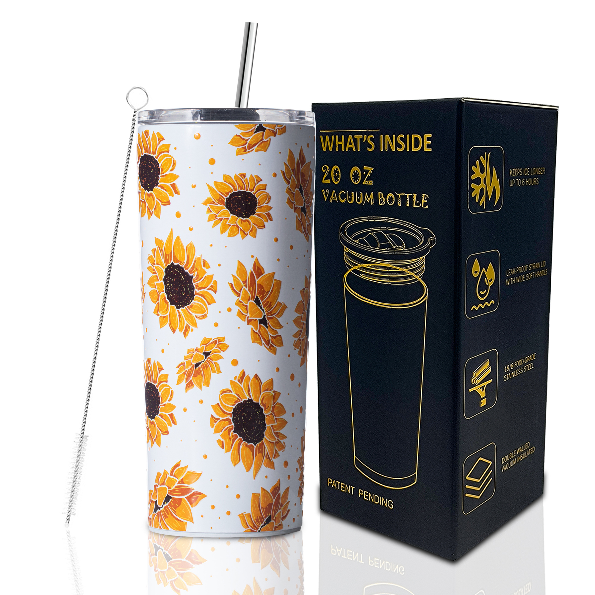 Sunflower Pattern Insulated Tumbler Mug With Handle Straw, Reusable  Stainless Steel Mug Ice Water Bottle, Halloween Gift, Birthday Gift,  Christmas Gift - Temu