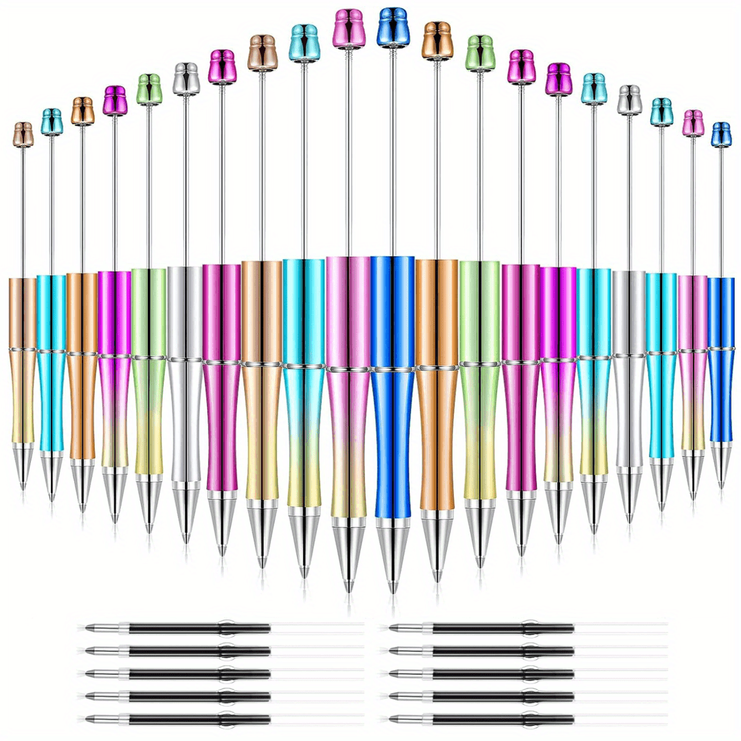 Mesen 10 Pcs Plastic Beadable Pen Assorted Bead Pen, DIY Ballpoint Beaded  Pens with 10 Extra Black Refill and 60 Charm Beads Pendants Beads Spacer
