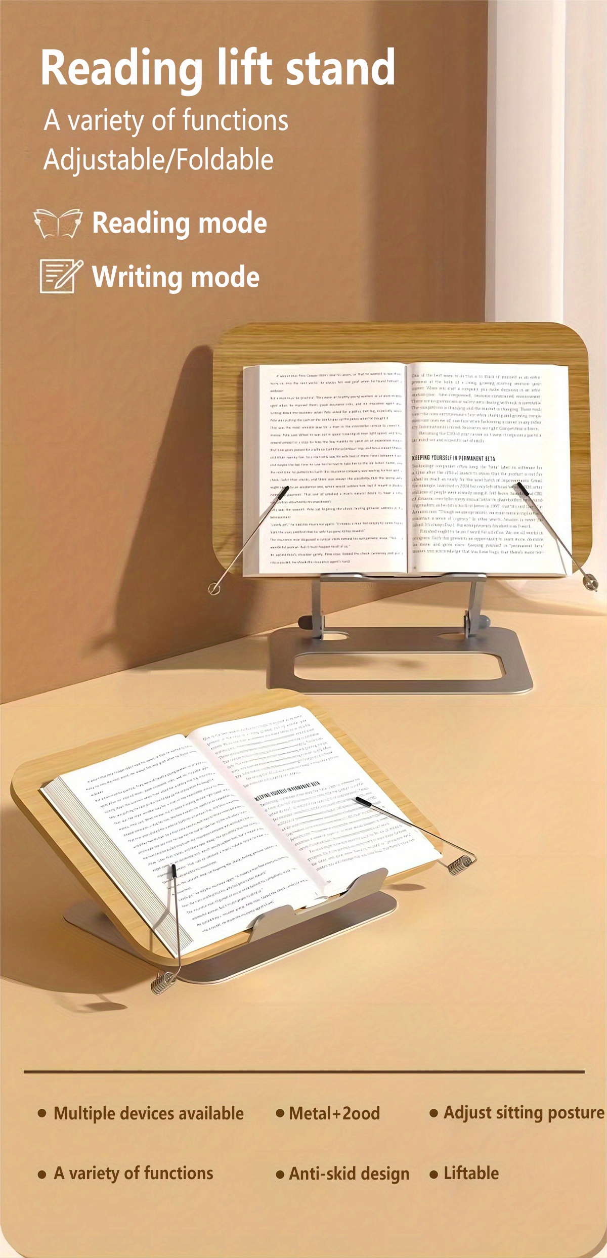 Soporte para libros de madera, soporte de lectura ajustable, soporte  plegable para libros de tableta, documentos, libro de cocina, escritorio de