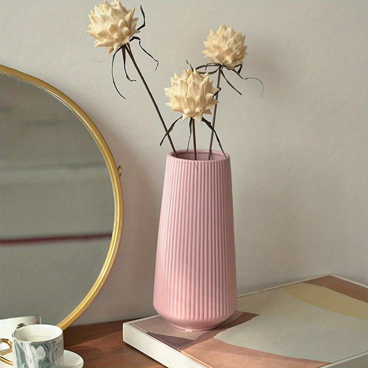 1pc Plastic Flower Vase, Minimalist Vases For Flower And Home Decor, Pink /White/Blue