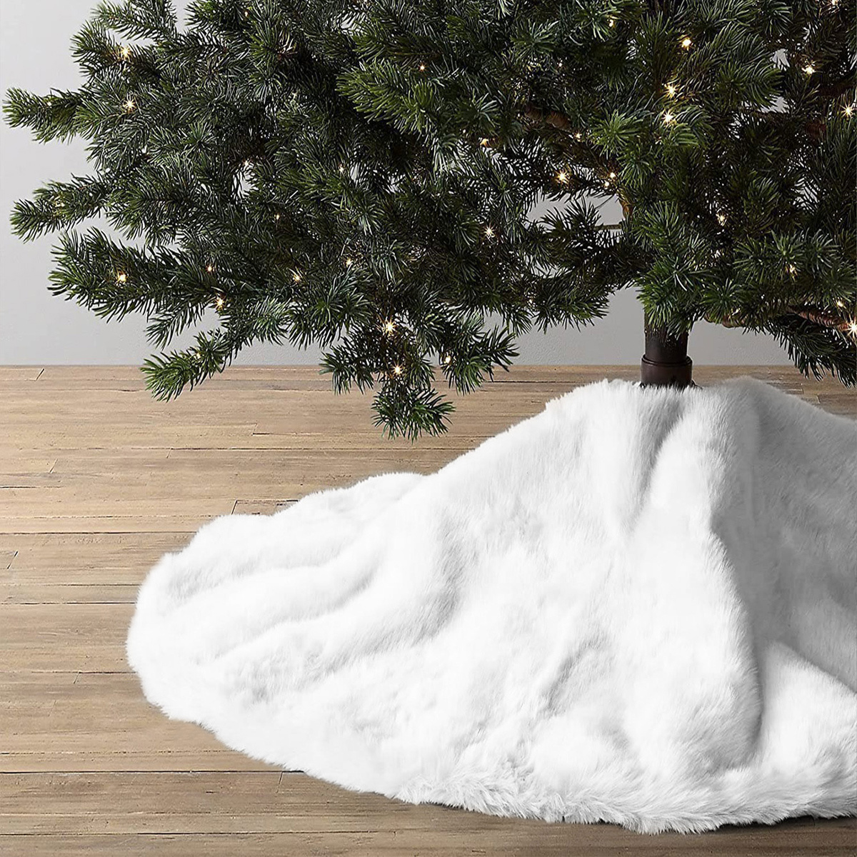 TEMU 1pc White Christmas Tree Skirt Small Fur Plush Tree Skirt For Christmas Skirt, Holiday Decoration Christmas Supplies Home Decoration Event Decoration Fur Bedroom Living Room Decoration