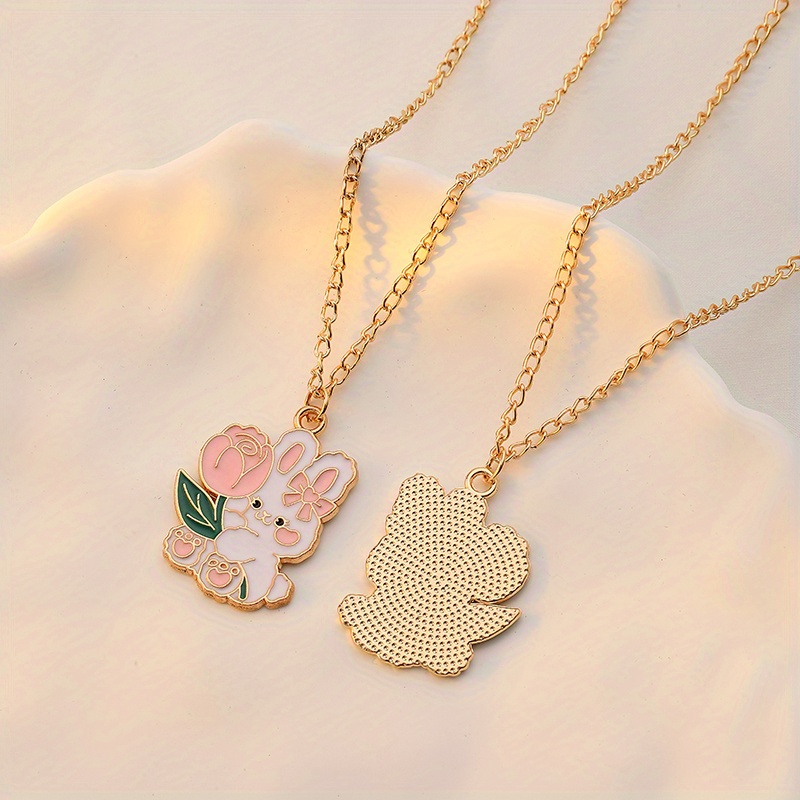 Cute Rose Moon Bunny Necklace For Kids Fashion Cartoon - Temu