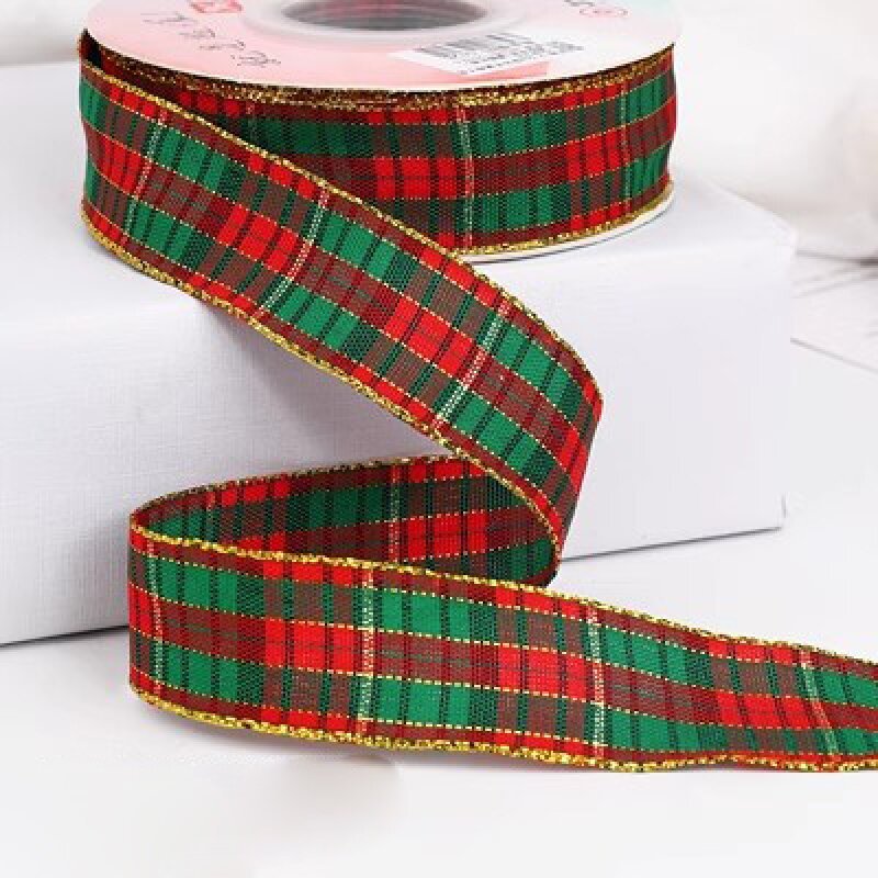 Christmas Ribbon Red And Green Striped Golden Ribbon Bow - Temu United Arab  Emirates