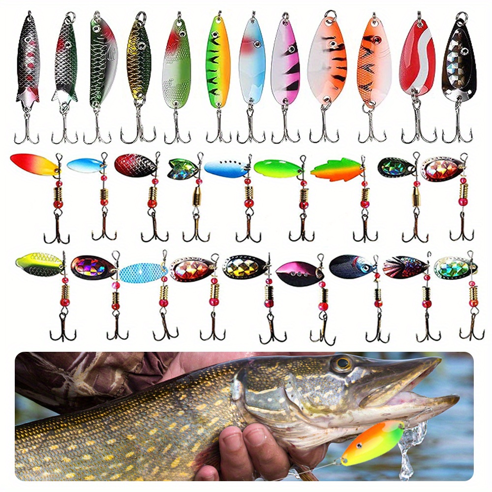 10pcs/set Fishing Spinner Lure For Bass Trout Salmon, Hard Metal Baits Kit  With Tackle Box