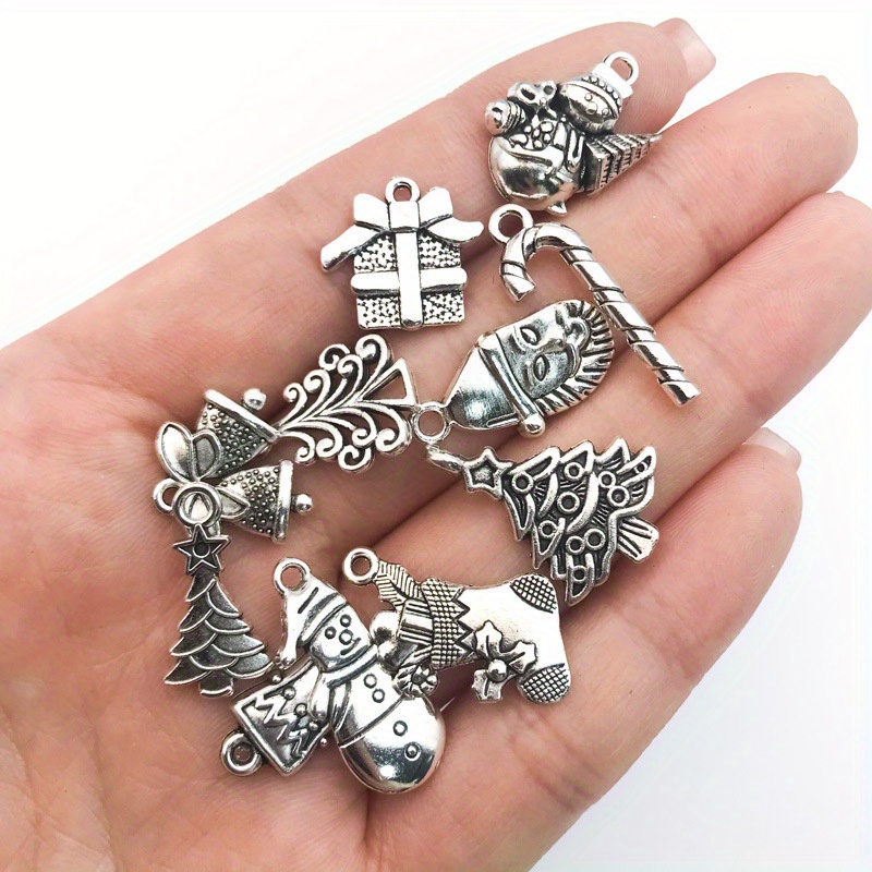 11pcs Christmas Charm Pendant Christmas Snowflake Snowman Christmas Tree Pendant Bulk for DIY Handmade Necklace Earrings Pendant Charm Jewelry