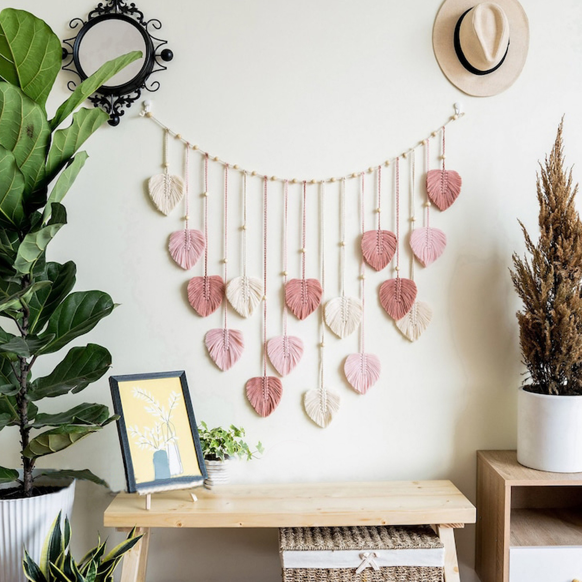 Macrame Wall Hanging Boho Wall Decor Feather Woven Leaves - Temu