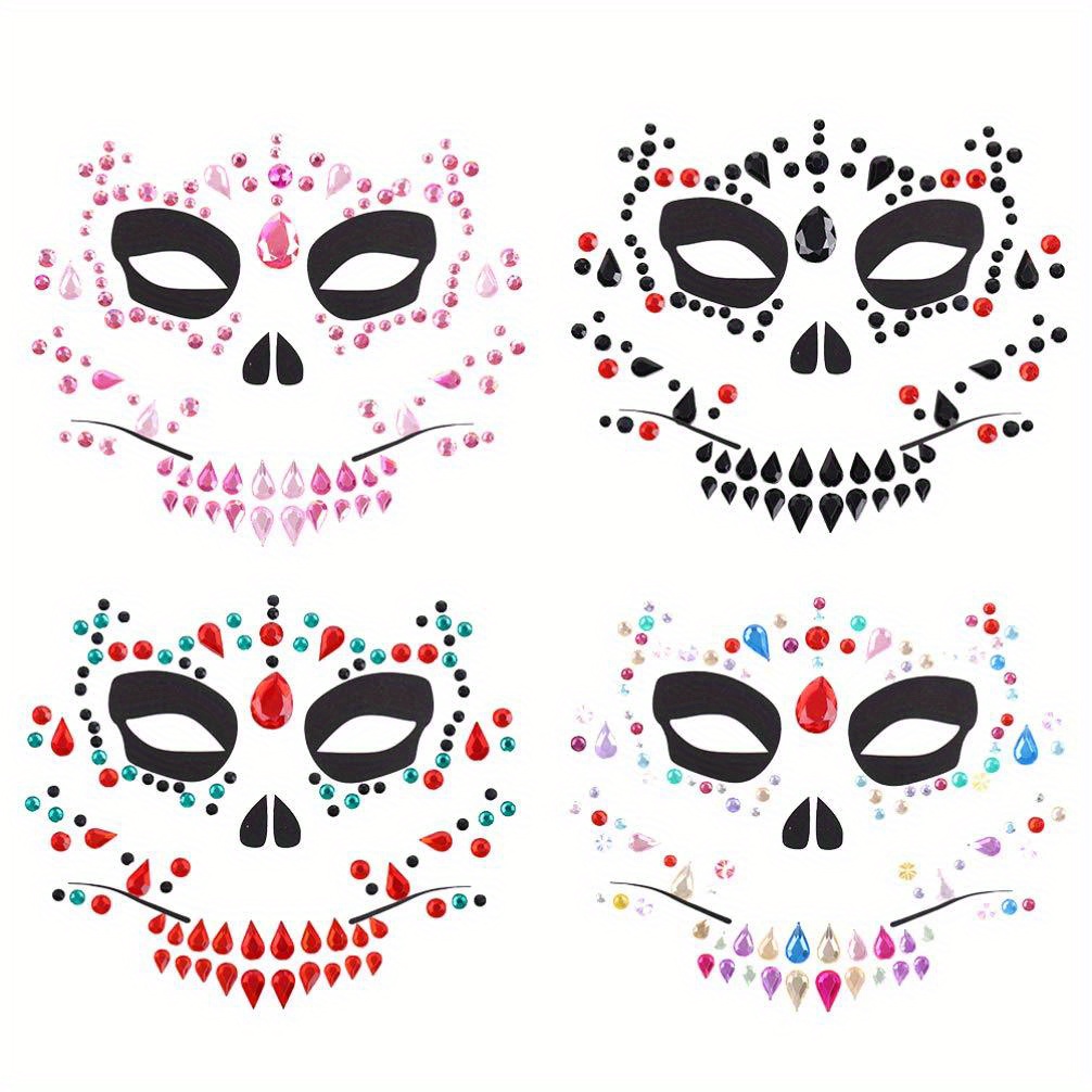 Halloween Face Jewels Temporary Tattoos Skull Ghost Face - Temu