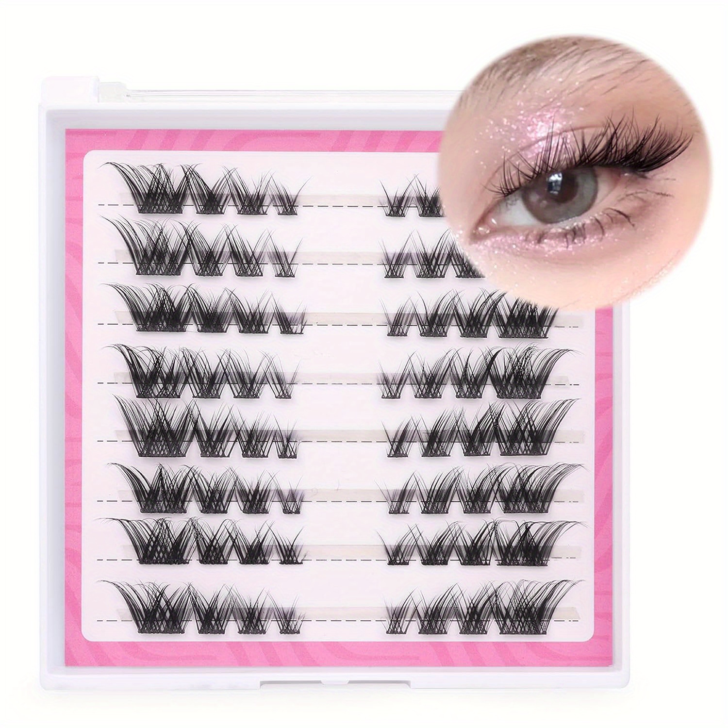 TEMU 64pcs Cluster Lashes Fox Eye Individual Cluster Lashes Diy Cat Lash Extension Natural Manga Wispy Mixed Lengths Eyelashes