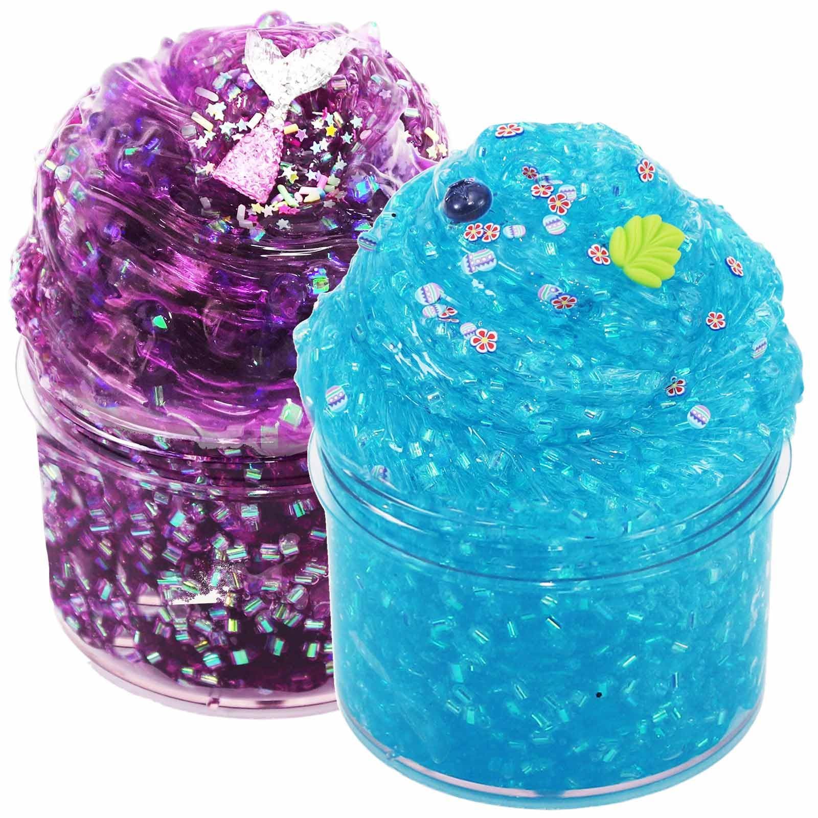 Slime Enfant, 300 ML Bleu Jelly Cube Glimmer Croquant Slime Fluffy