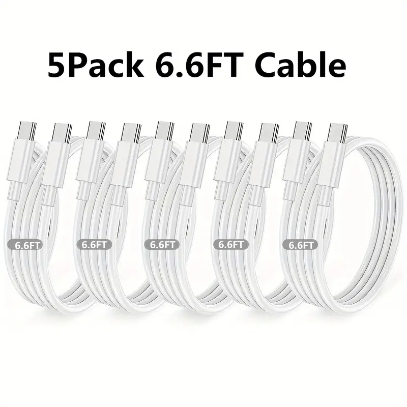 5-Pack 60W USB C To USB C 6.6ft Cable
