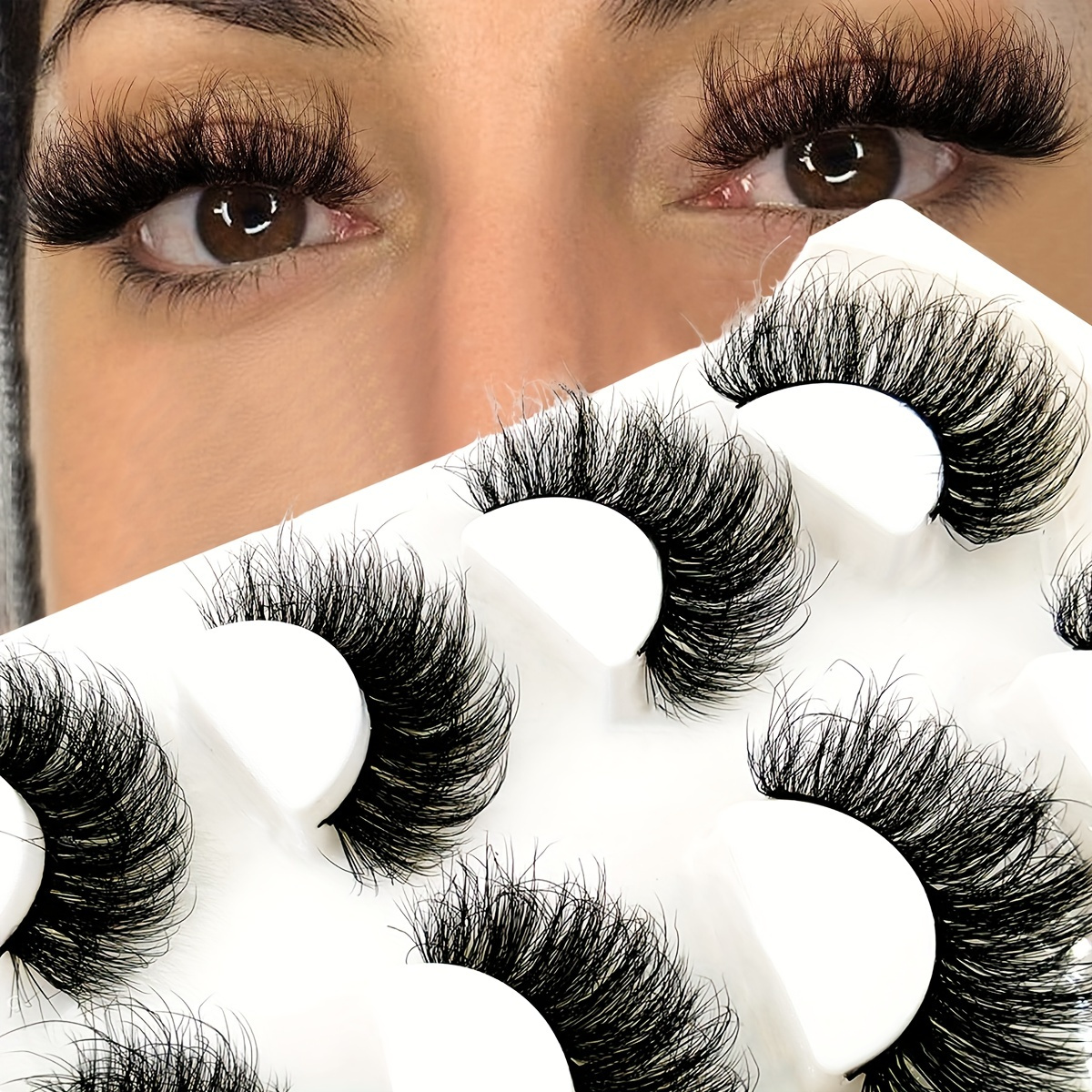 

4 Pairs Full Strip False Lashes, 20mm Long Lashes Cat Eye Look Faux Mink Lashes, Fluffy Dramatic Volume Strip Lashes