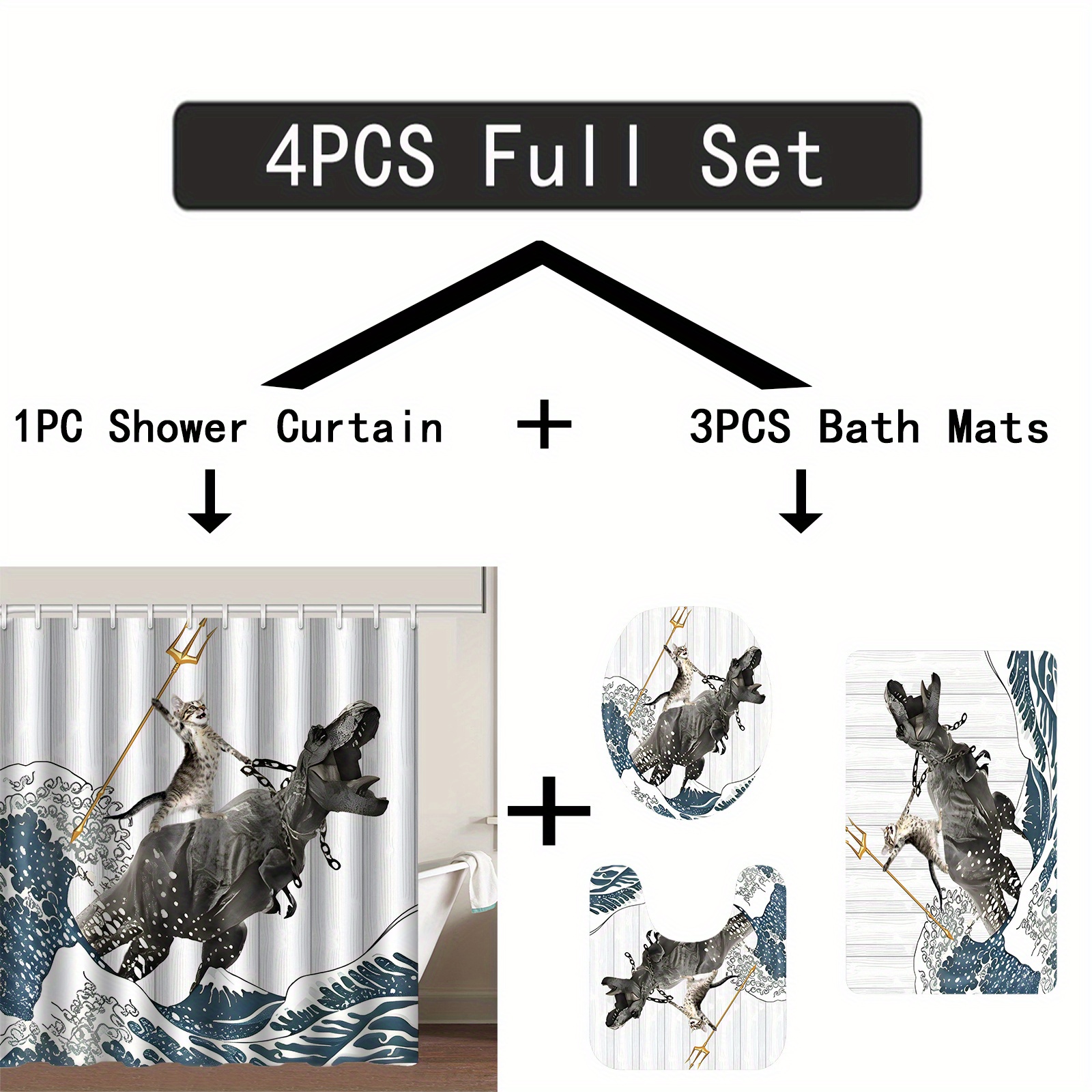 Funny Cat Bathroom Set Shower Curtain & Floor Mat
