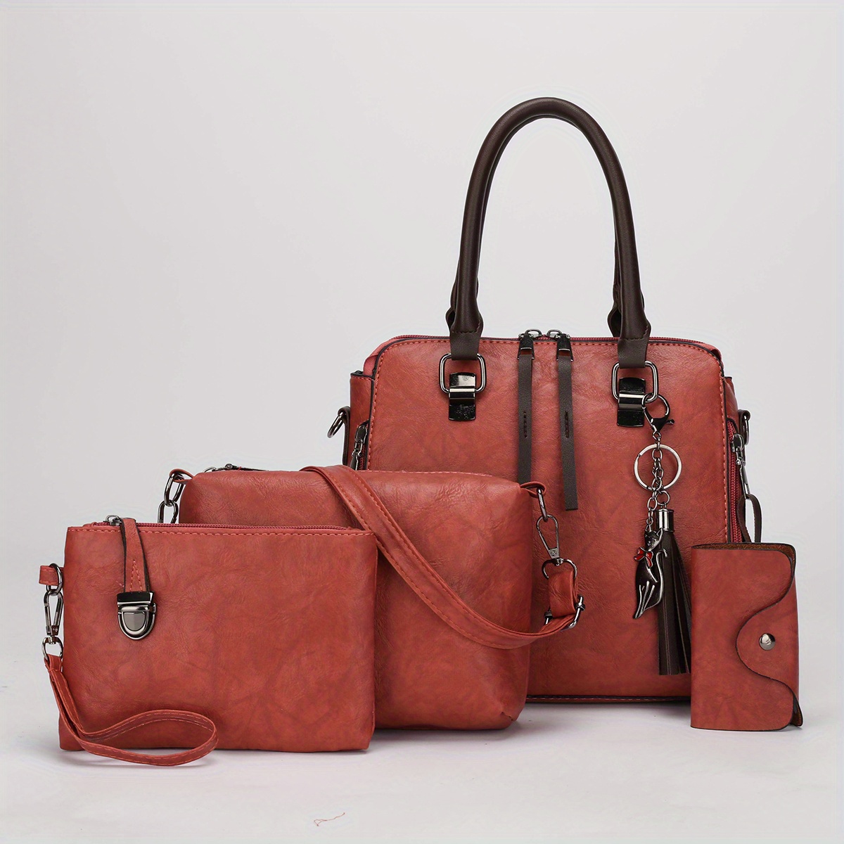 Vintage Handbag Set Tassel Decor Tote Bag With Crossbody Bag Temu