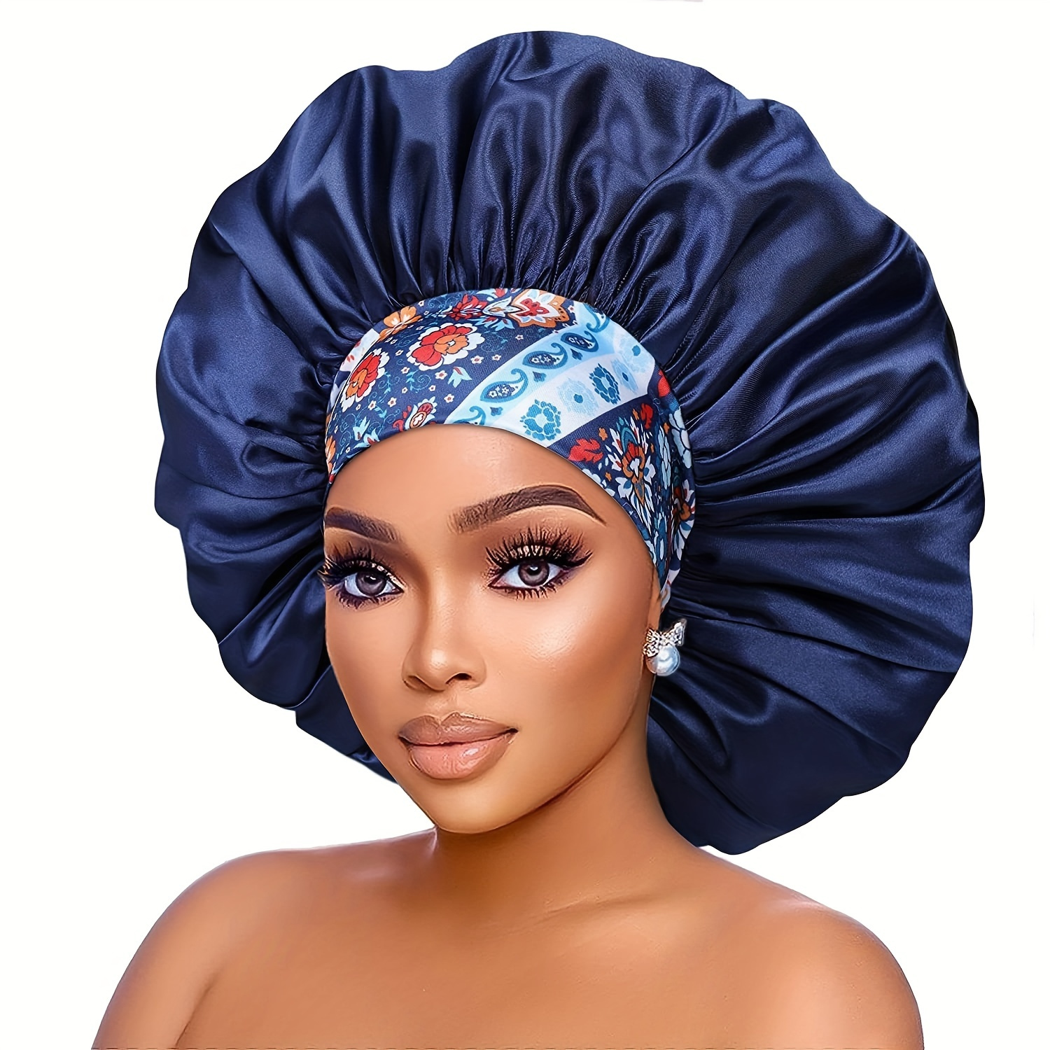 Extra Large Satin Bonnets For Sleeping, Hair Bonnets For Women Braids Curly  Straight Hair, Hair With Floral Pattern Wide Elastic Band (random Flower  Print Position) - Temu