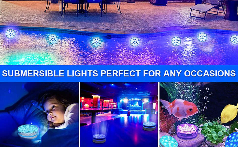 1pc submersible led lights with remote rf 164ft full waterproof ip68 swimming pool lights for inground pool with magnets suction cups rgb color changing night light underwater lights for ponds lawn swimming pool supplies details 5