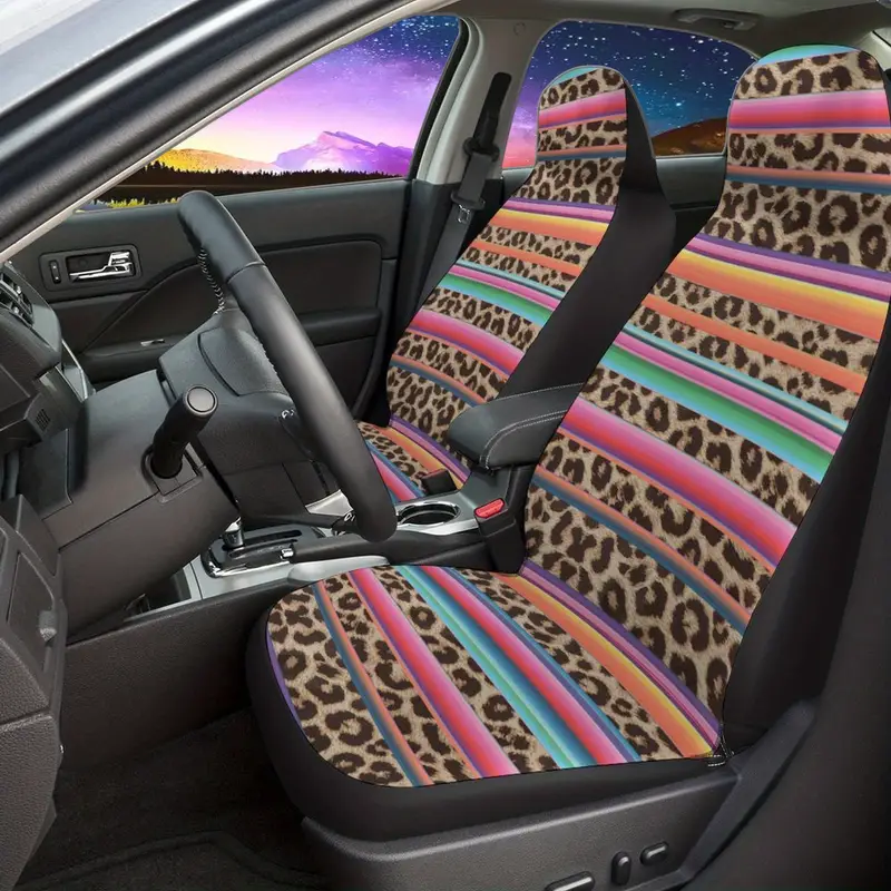 Bunt Gestreifter Universal-autositzbezug Mit Leopardenmuster – Ganzjährig  Haltbar, Hochwertig Und Erschwinglich