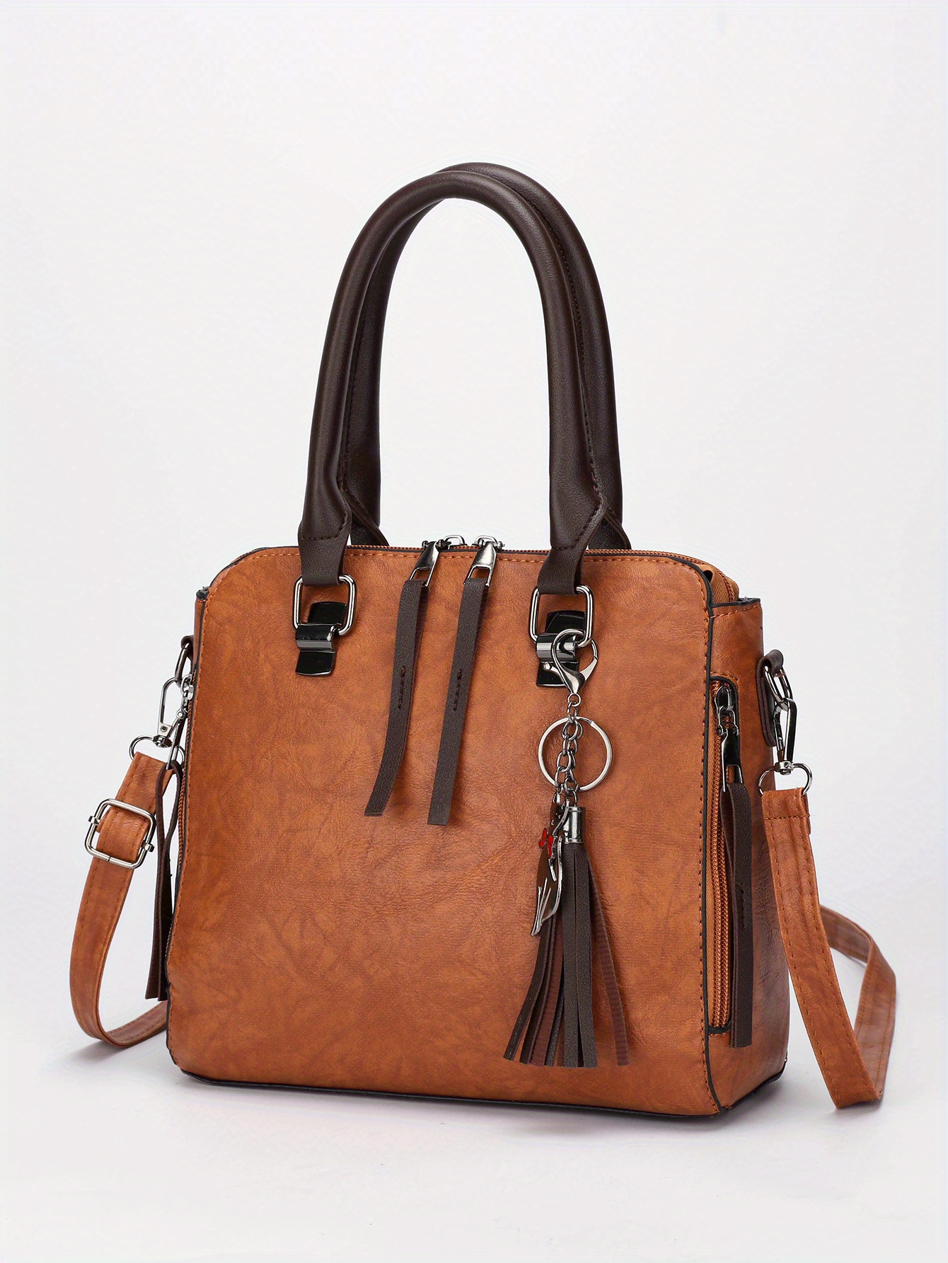 Vintage Handbag Set Tassel Decor Tote Bag With Crossbody Bag Temu