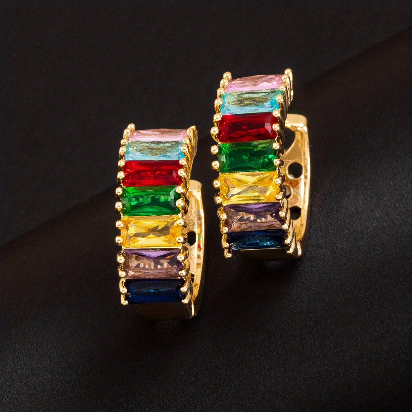 Fashion Mixed Color Cubic Zirconia Hoop Earrings For Men, Birthday ...
