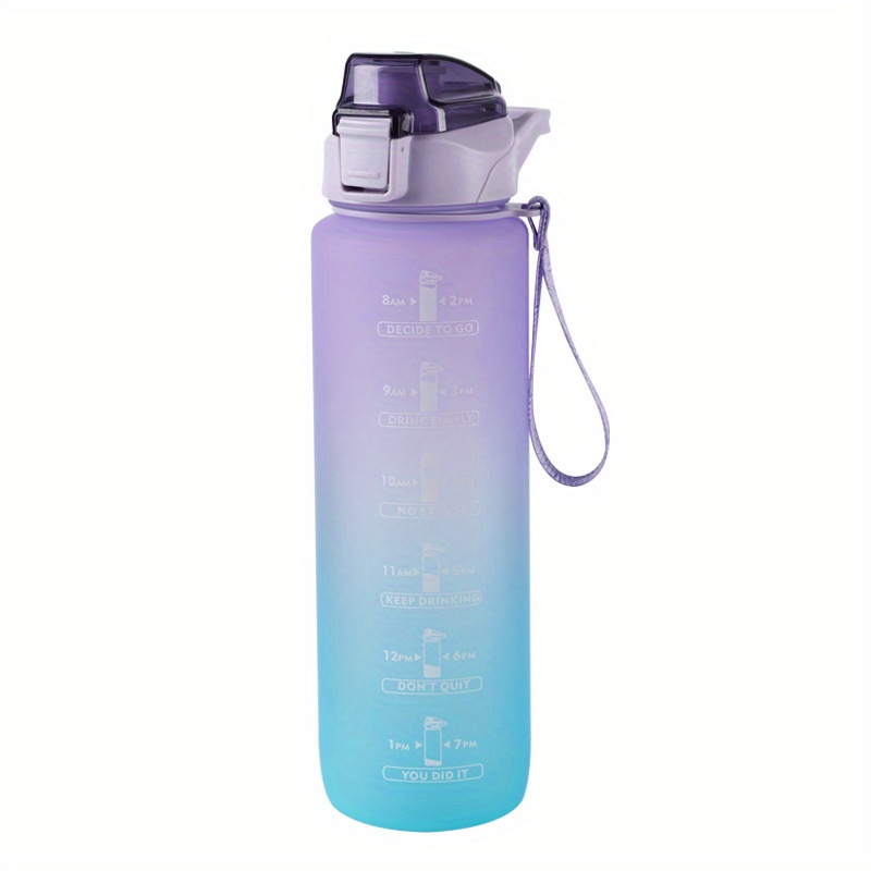 Gradient Water Bottle With Time Marker And Straw - Temu