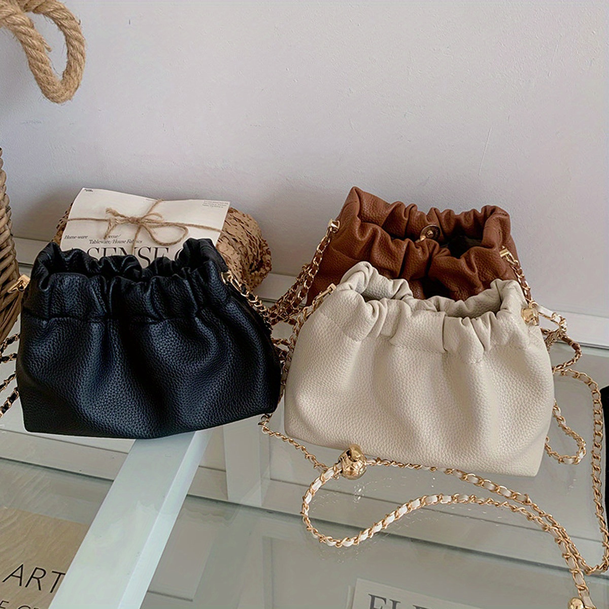 Gold Chain Cloud Bags For Women Summer PU Leather Crossbody Bags