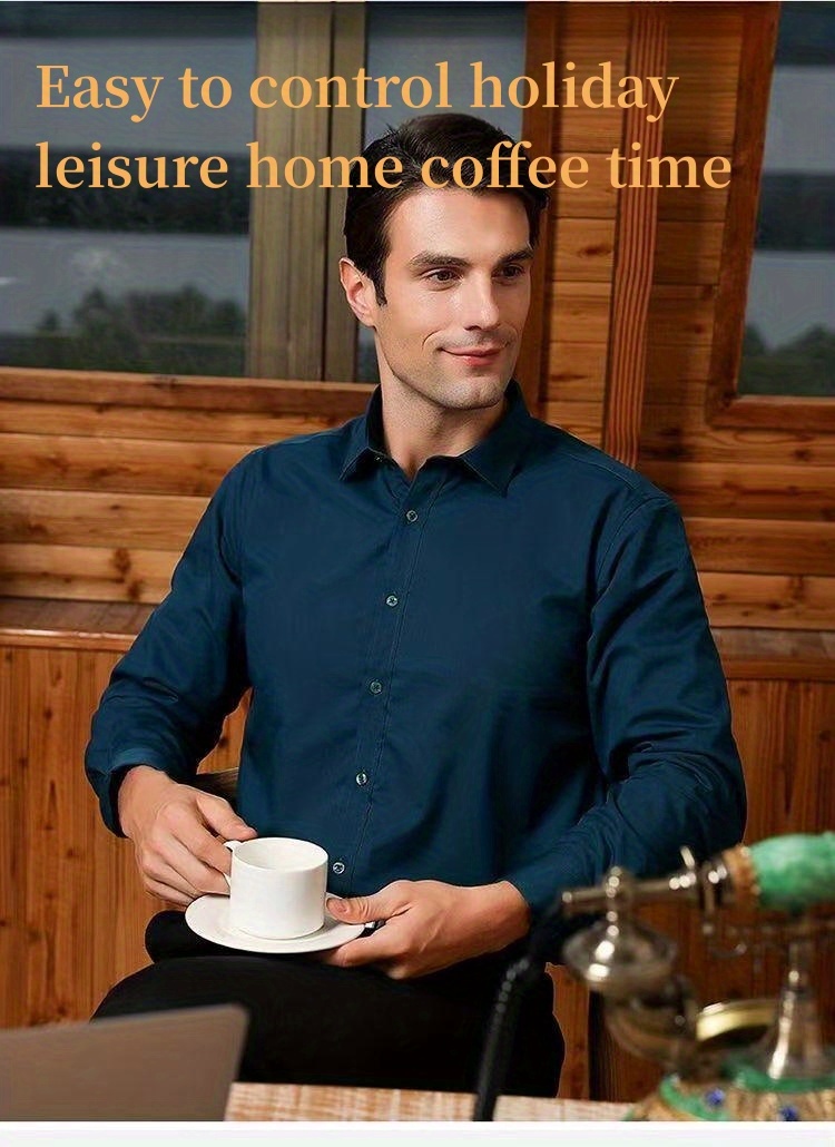 Men's Simple Style Casual Shirt Long Sleeve Lapel Neck Home - Temu