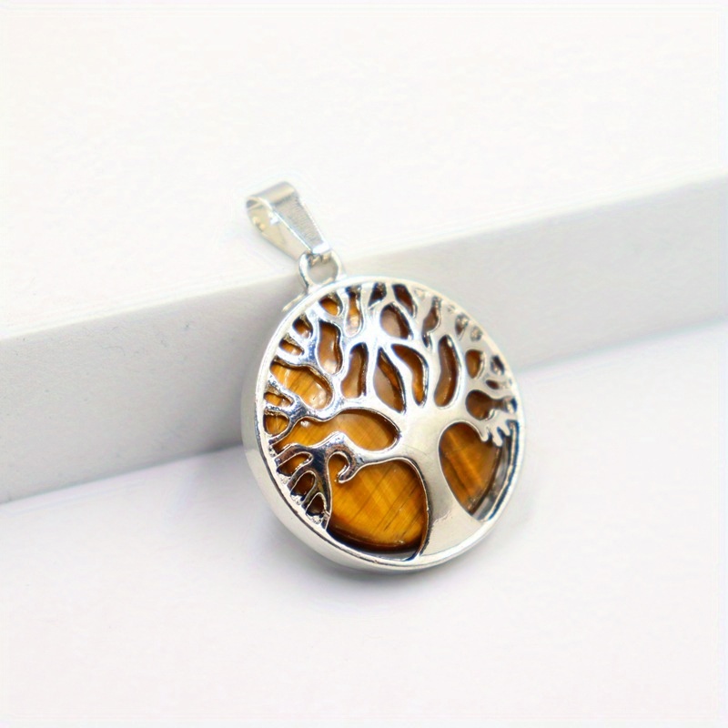 Natural Gravel Stone Pendant Tiger Eye Crystal Tree of Life