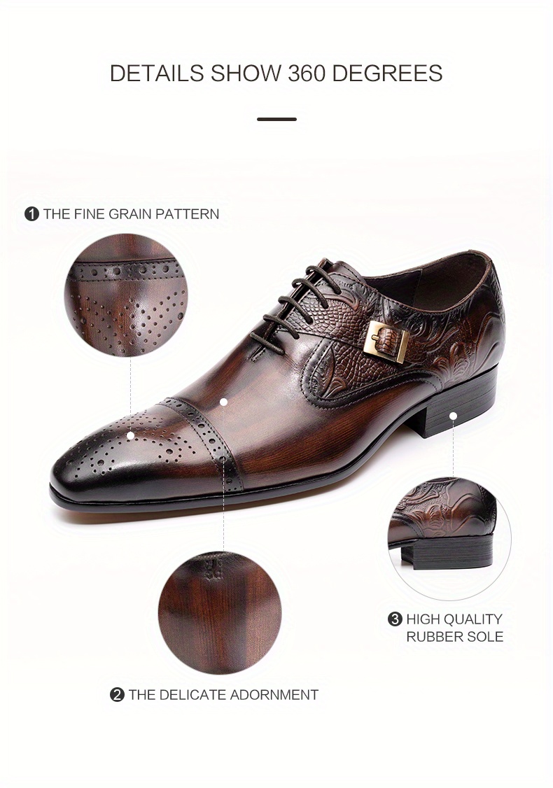 Mens Brogue Toe Oxford Shoes With Side Buckle Lace Up Front Dress