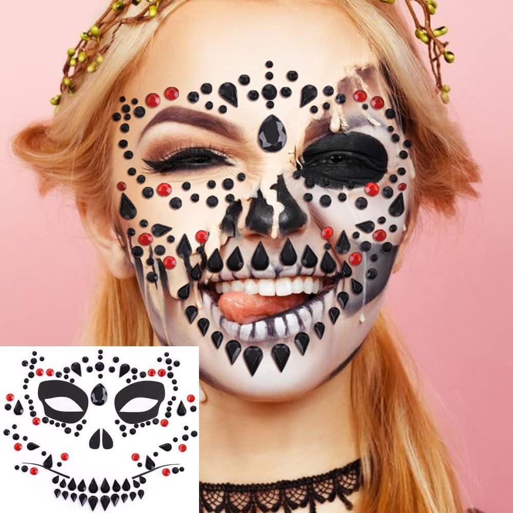 Halloween Face Jewels Temporary Tattoos Skull Ghost Face - Temu