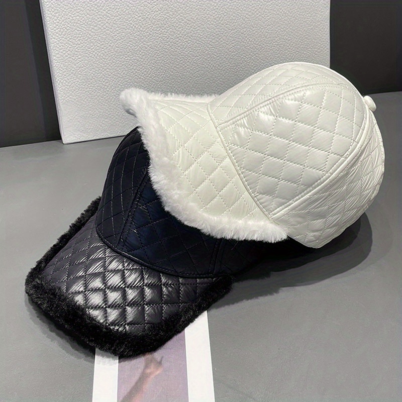 Classic Checkered Fleece Baseball Black & White Winter Warm Trendy Sun Hats  Adjustable Faux Fur Dad Hat For Women - Temu