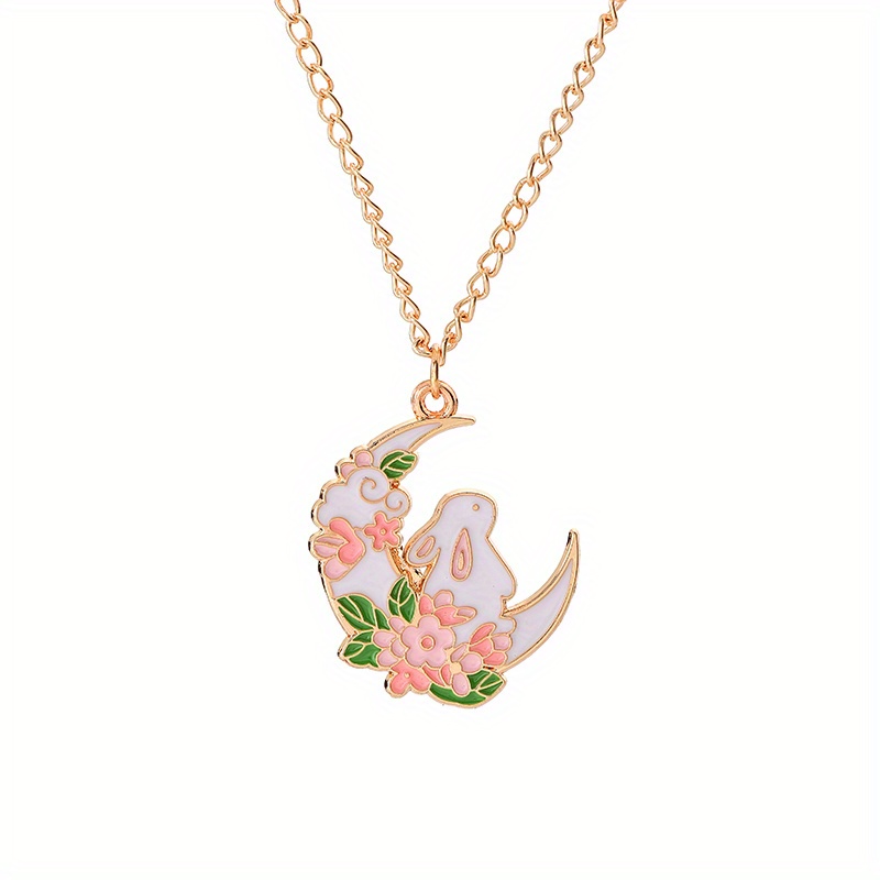 Cute Rose Moon Bunny Necklace For Kids Fashion Cartoon - Temu