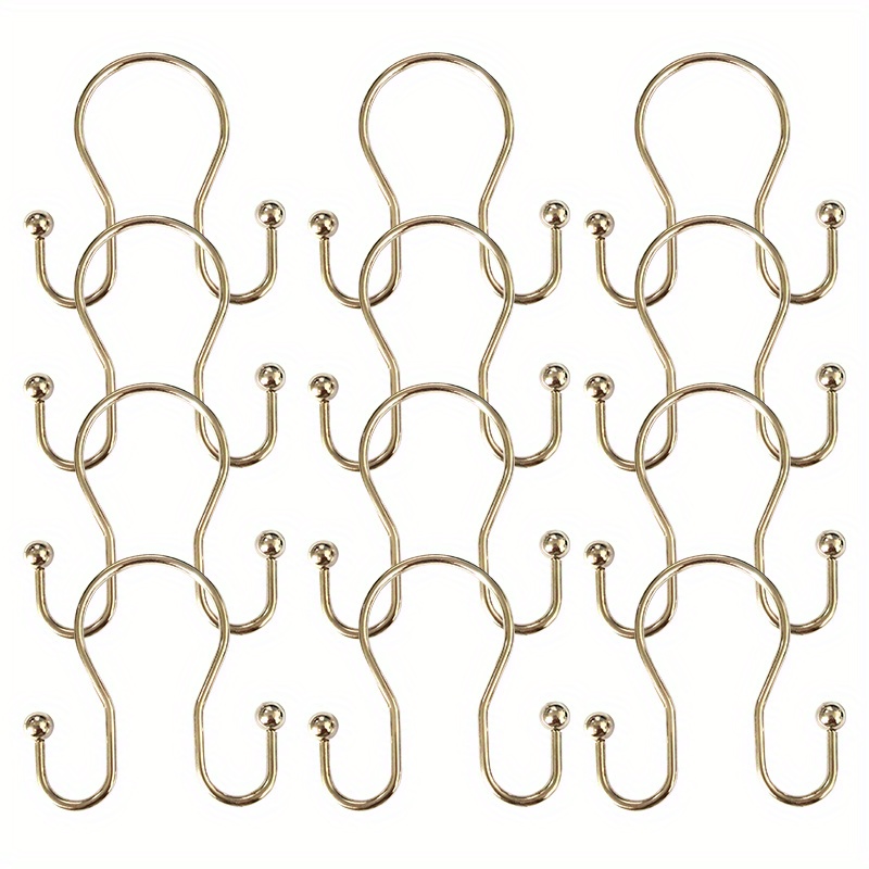 Iron Small Double Ear Shower Curtain Hooks For Bathroom, 12pcs/bag