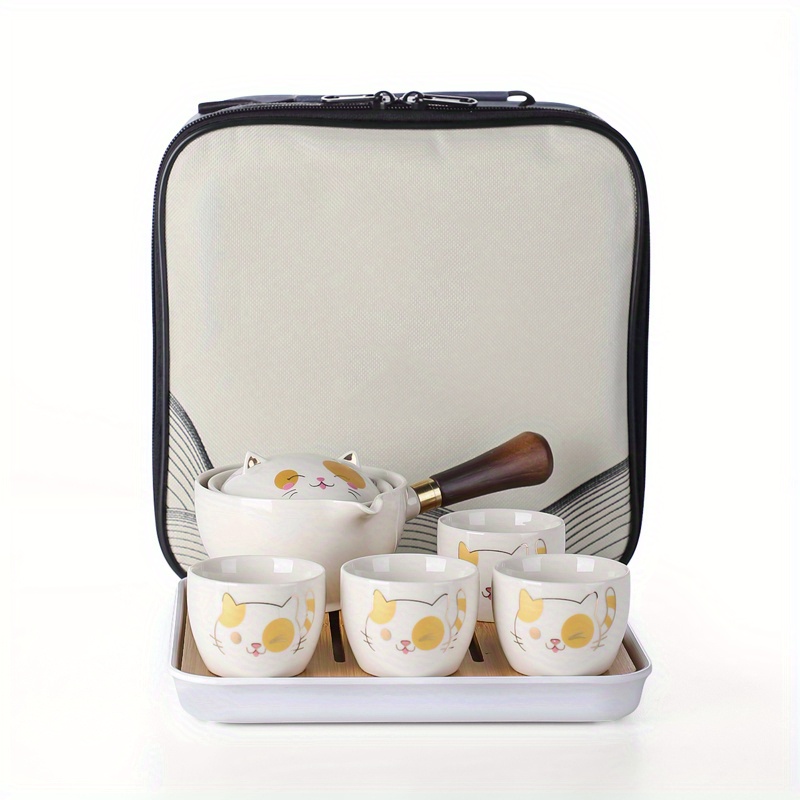 WENSHUO Travel Tea Set with Portable Bag，Portable Tea Pot Set